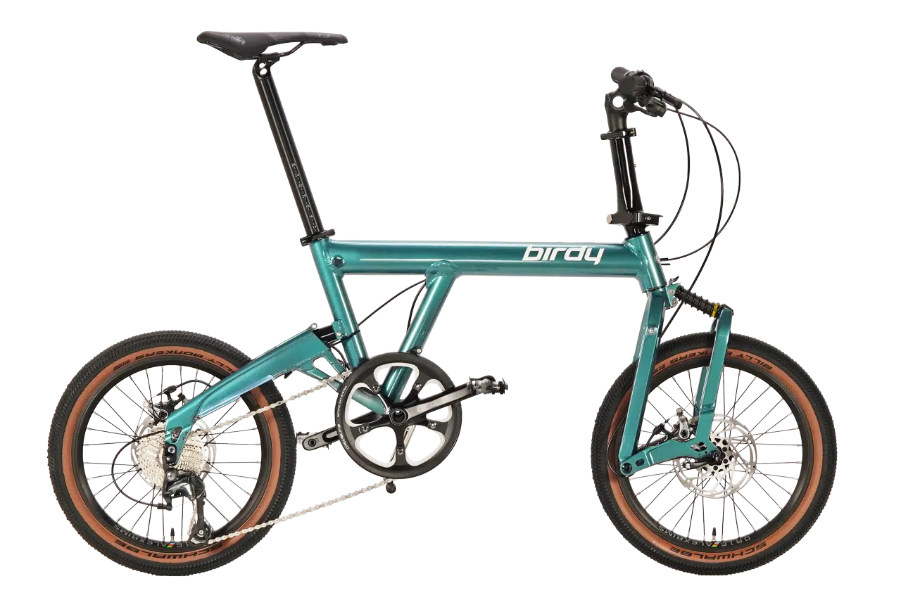 Birdy EVO folding bike in turquoise green with 10-speed Shimano Tiagra drivetrain